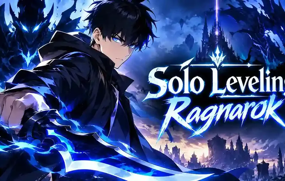 Solo Leveling Ragnarok featuring a powerful warrior surrounded by blue shadow energy