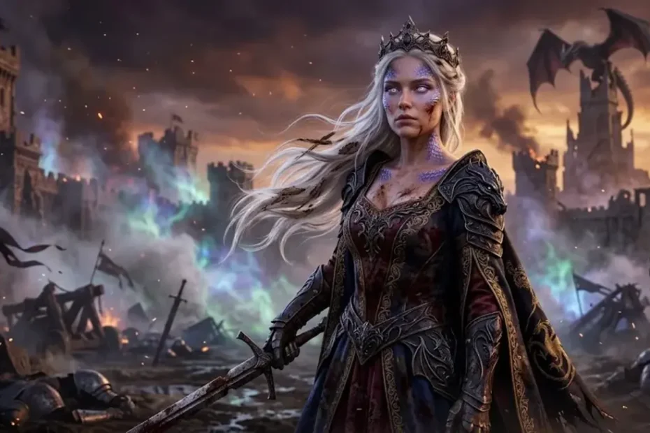 Dark fantasy illustration of the dragon bride in combat from my slain dragon bride scan 3
