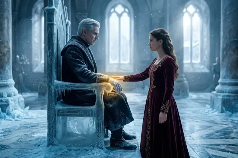 Emperor Enoch and Lianna touching hands as ice melts in How to Melt the Tyrant's Heart webtoon guide